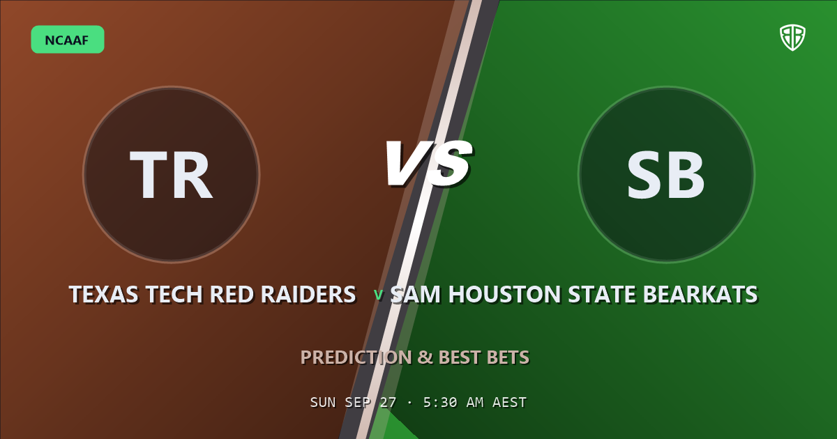 Texas Tech Red Raiders vs Sam Houston State Bearkats Prediction & Picks: Odds Analysis & Top Props