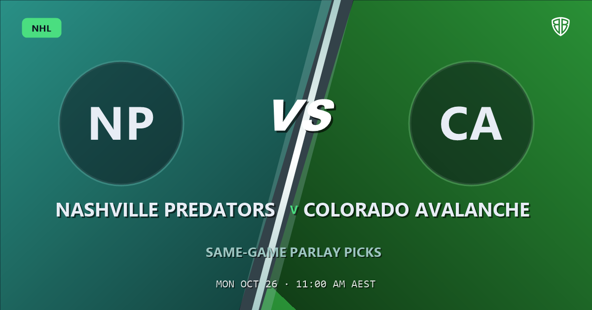 Nashville Predators vs Colorado Avalanche Prediction & Same Game Parlay picks, October 25, 2026
