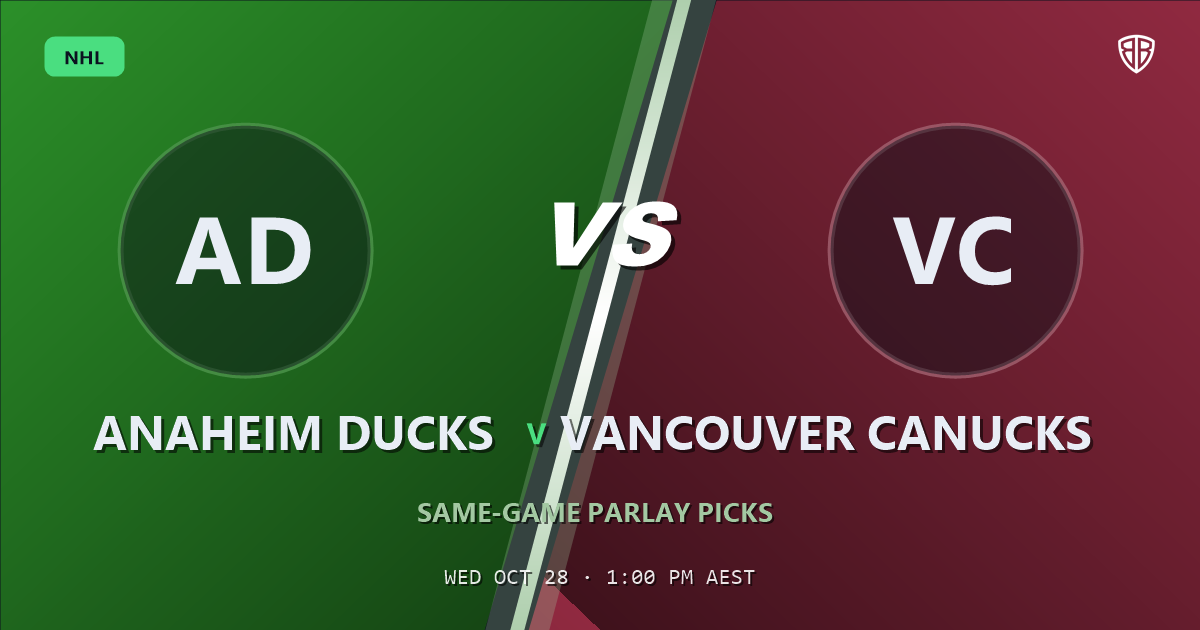 Anaheim Ducks vs Vancouver Canucks Prediction & Same Game Parlay picks, October 27, 2026