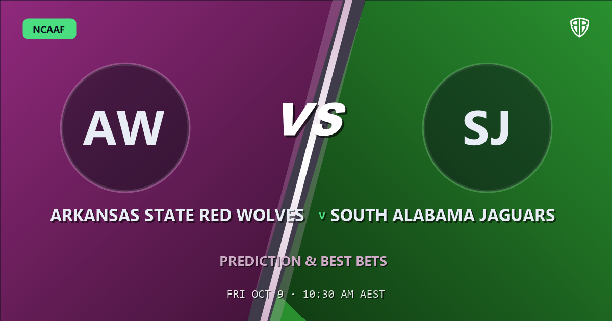 Arkansas State Red Wolves vs South Alabama Jaguars Prediction & Picks: Odds Analysis & Top Props