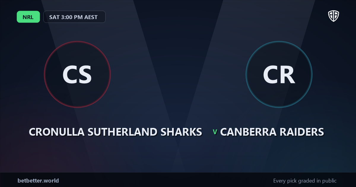 Cronulla Sutherland Sharks vs Canberra Raiders Prediction & Picks: High-Value Opportunity