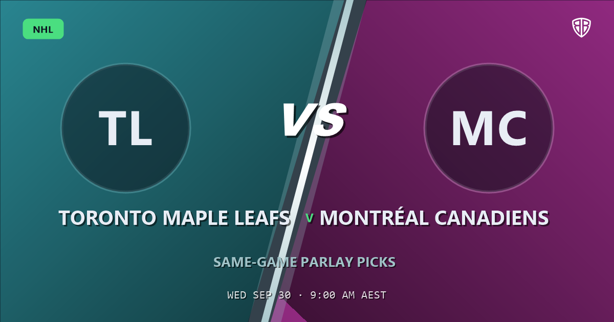 Toronto Maple Leafs vs Montréal Canadiens Prediction & Same Game Parlay picks (Value Parlay): High-Value Opportunity